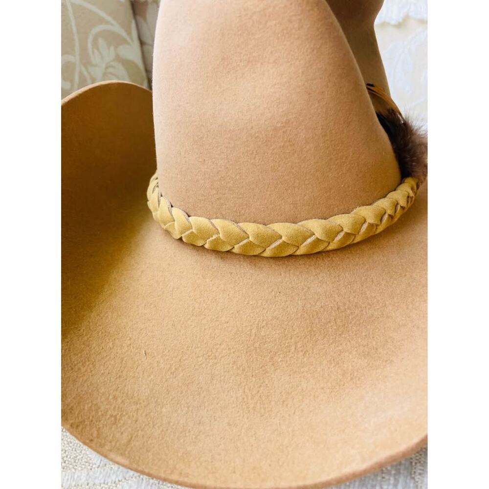 Stetson Tan Cowboy Hat Feather Accent - Picture 9 of 10